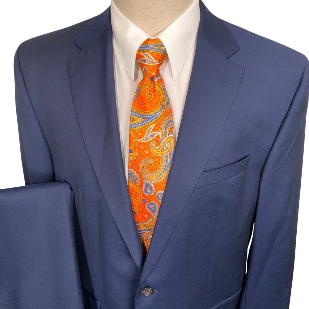 Cremieux Suit Mens 44L 38 Navy Nantes-R Loro Piana Super 130s Wool 2pc Unhemmed